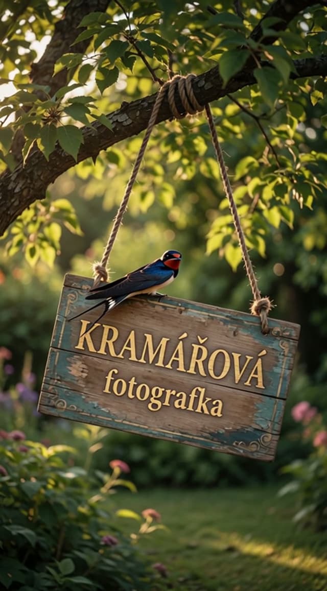 Vygenerovaný obrázek s nápisem KRAMÁŘOVÁ FOTOGRAFKA včetně správného Ř
