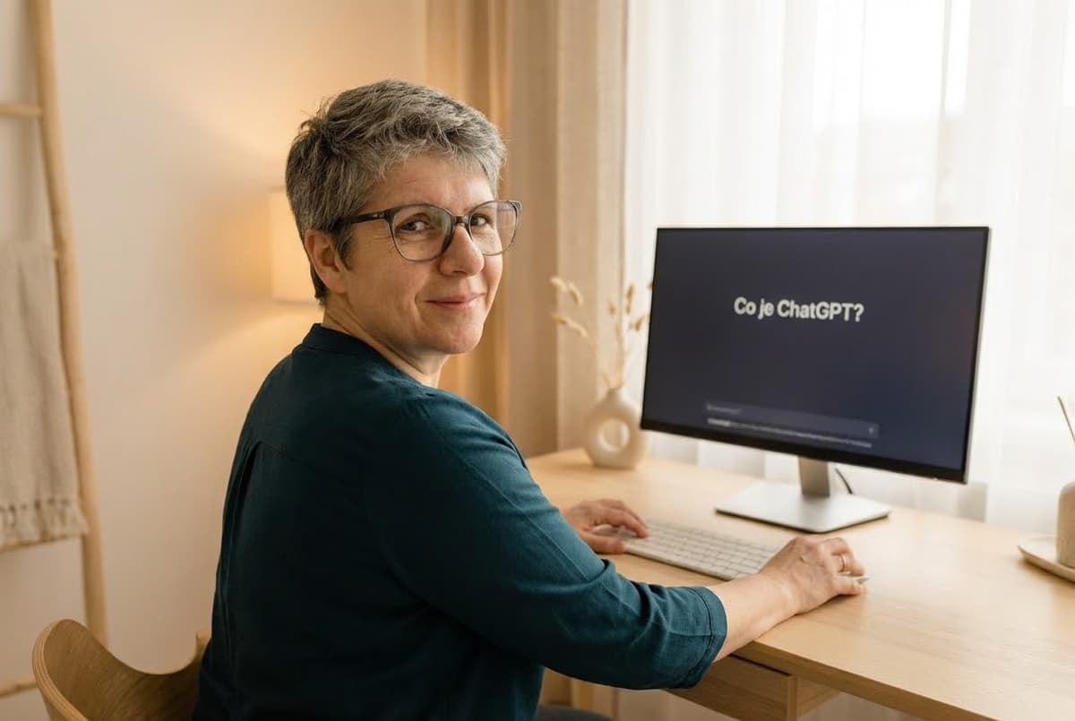 Marcela Kramářová u monitoru se stránkou „Co je ChatGPT?