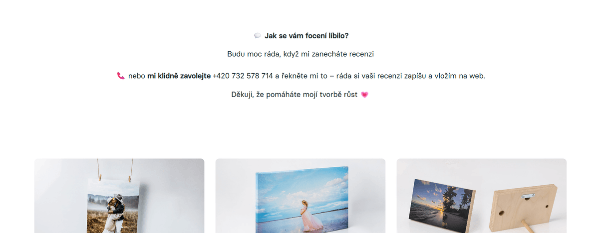 Konec PIXIN galerie s prosbou o Google recenzi a ukázkou produktů (tisky, plátna)