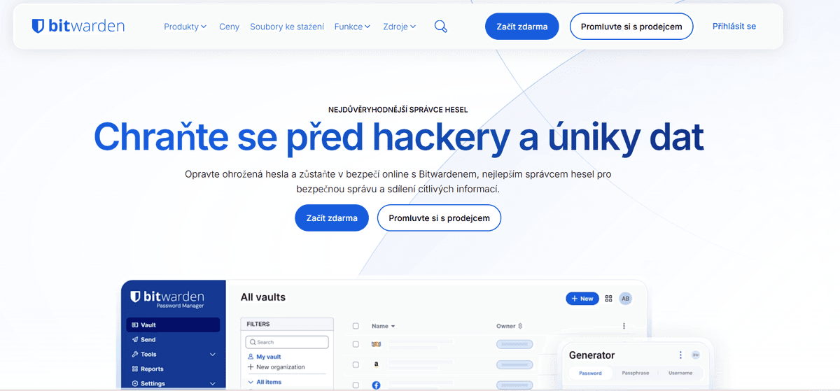 Bitwarden — registrační formulář