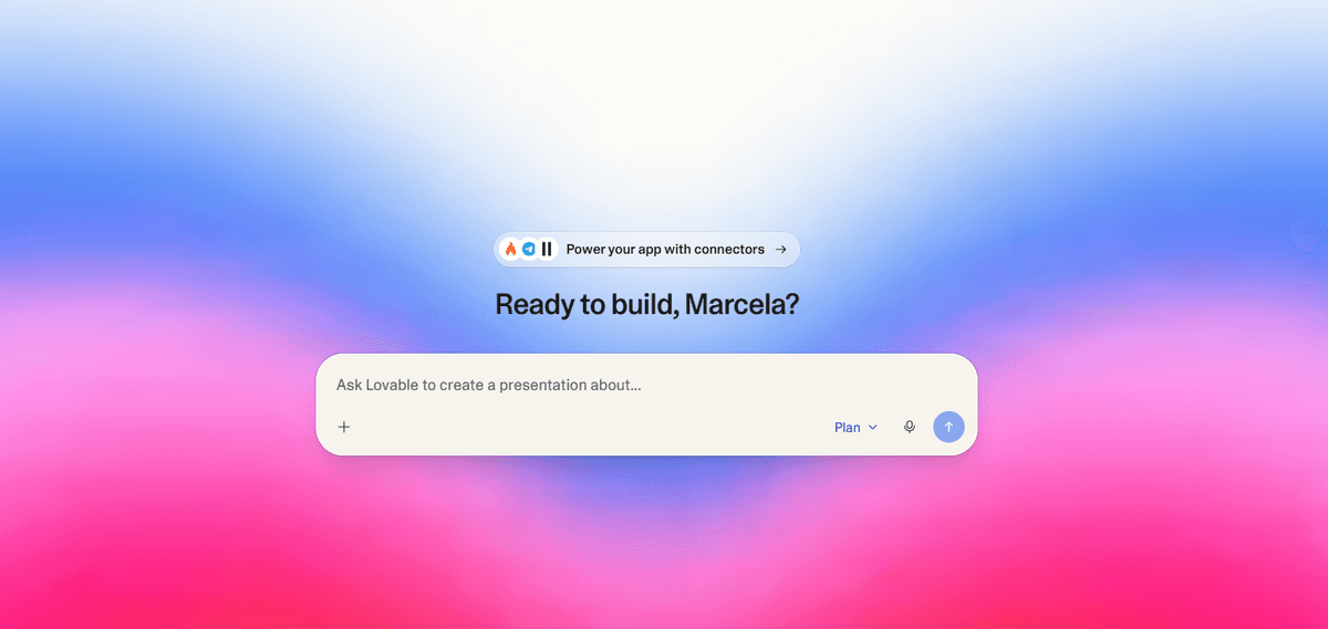 Lovable úvodní obrazovka — Ready to build, Marcela?