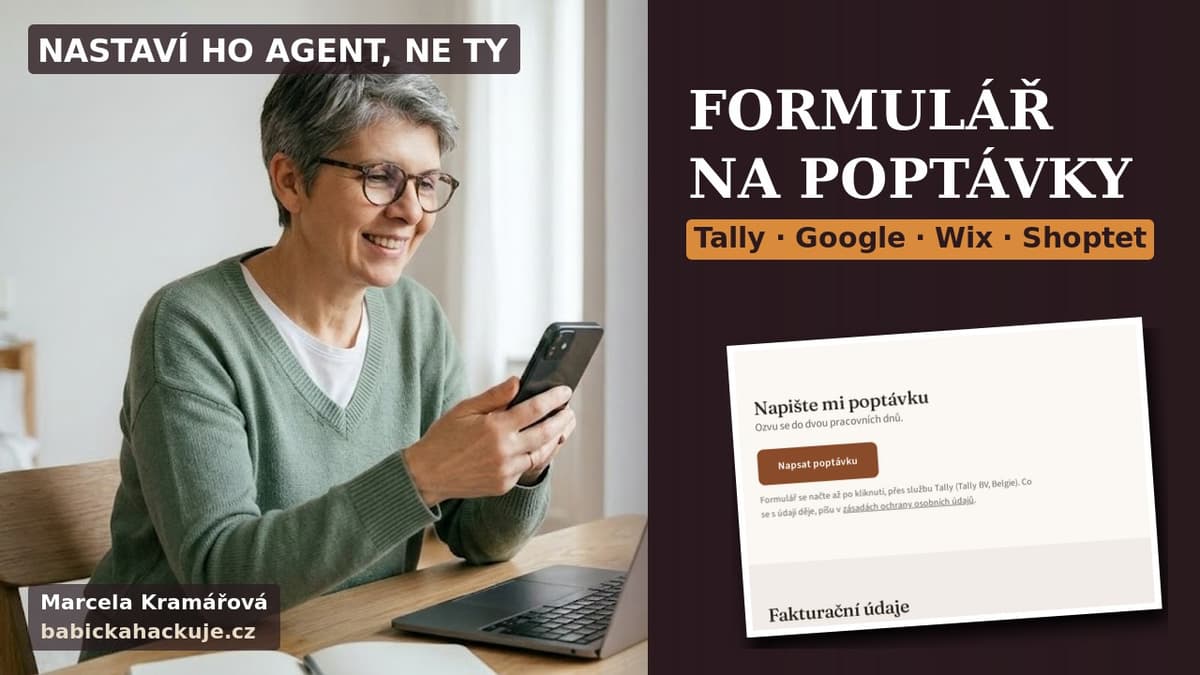 Marcela Kramářová, nápis Formulář na poptávky a ukázka stránky Kontakt s formulářem.