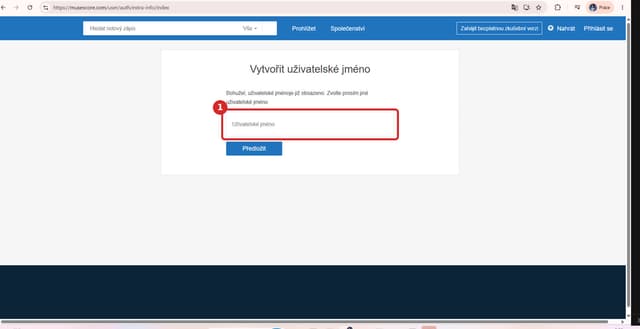 Formulář Vytvořit uživatelské jméno na musescore.com.