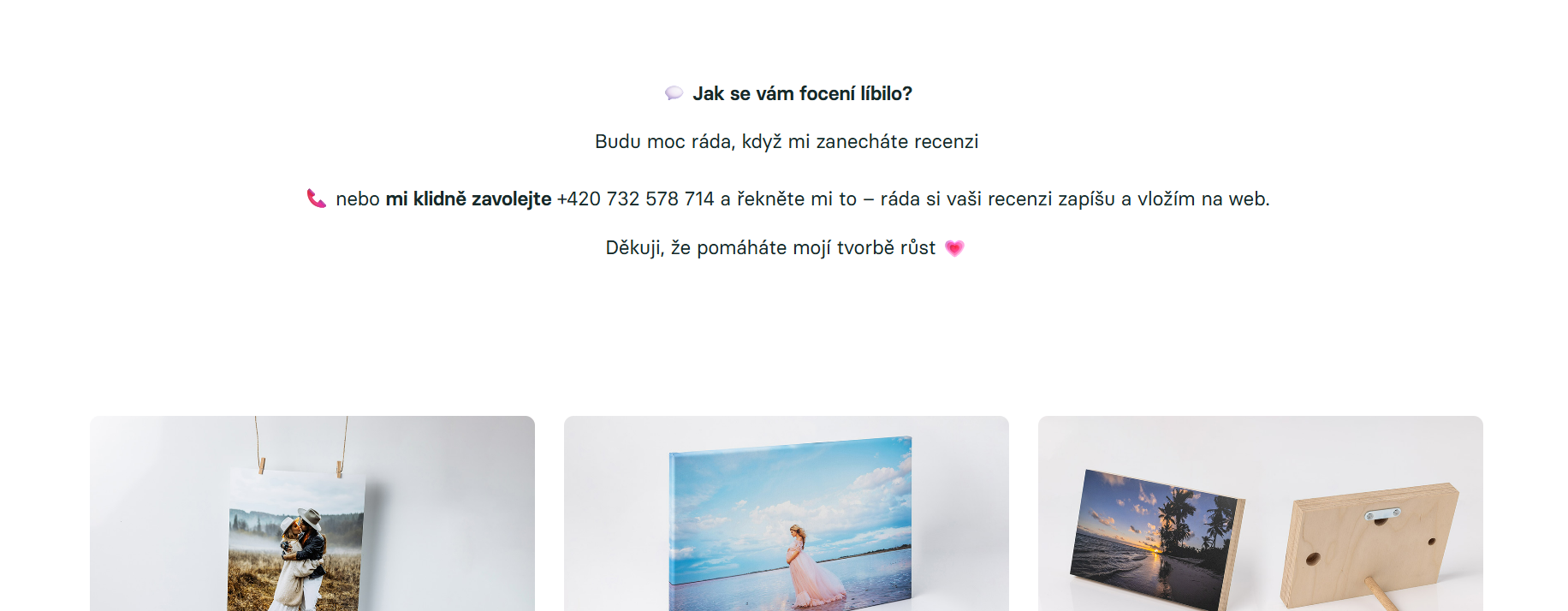 Konec PIXIN galerie s prosbou o Google recenzi a ukázkou produktů (tisky, plátna)