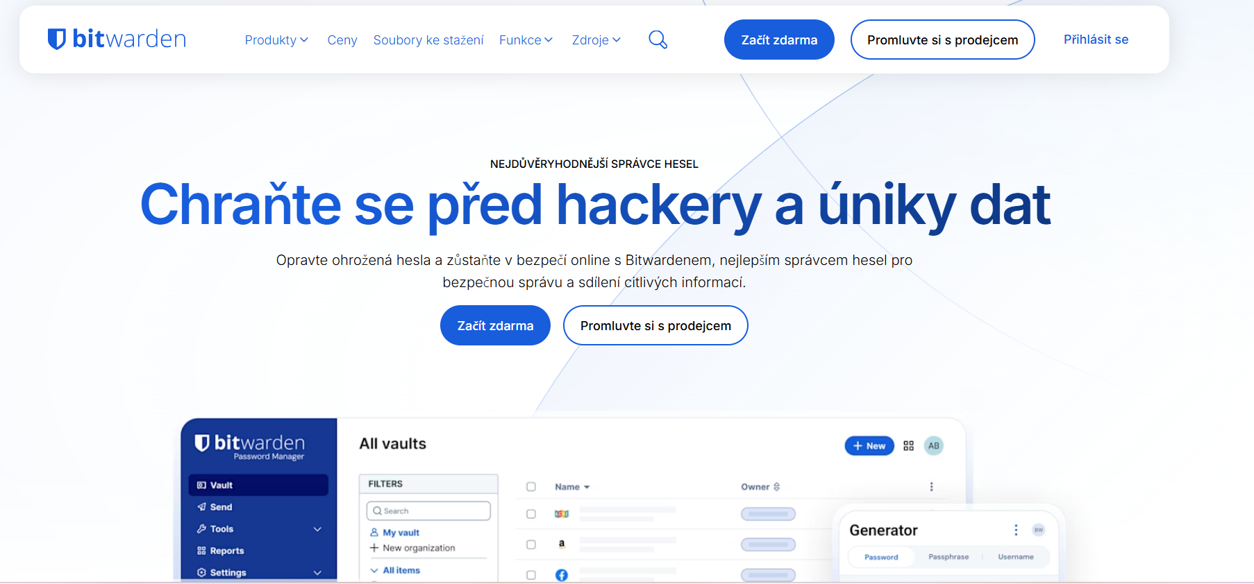 Bitwarden — registrační formulář