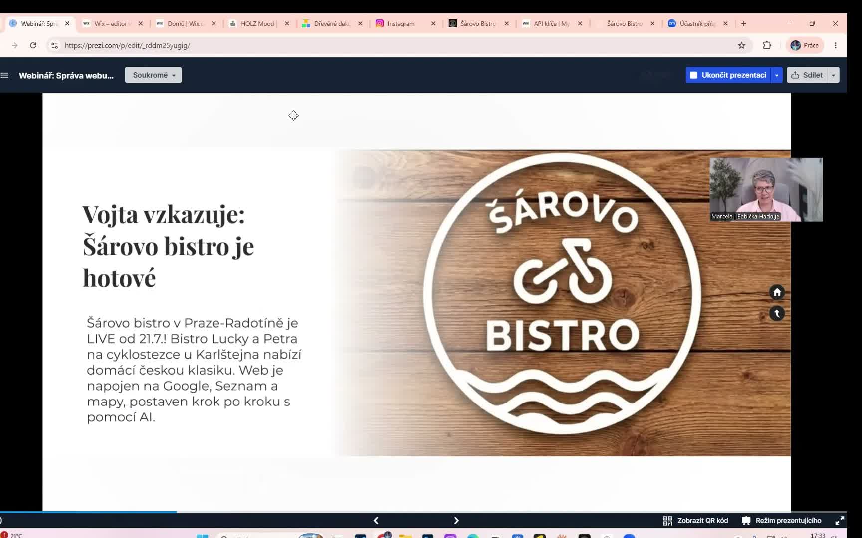 Vibe coding v praxi: Šárovo bistro a Wix na dálku pro HolzMOODE