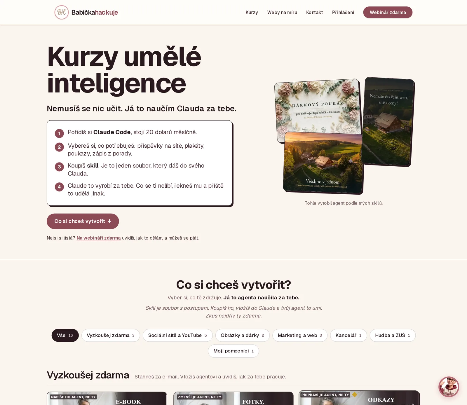 Stránka Kurzy na babickahackuje.cz